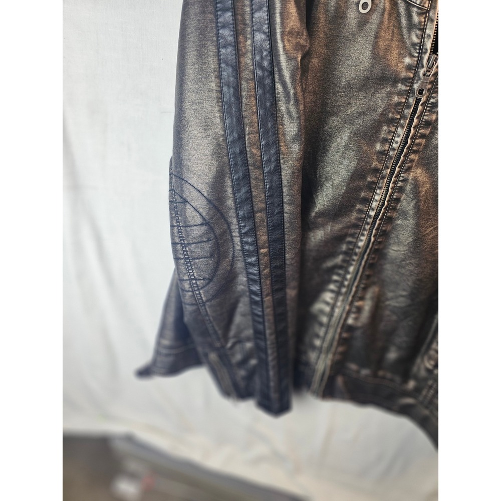 Machine Type Field Apparel Mens XXL Faux Leather Moto Jacket Metallic Pewter Zip - Picture 4 of 14